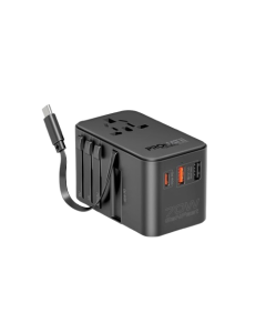 Promate 70W GaN Travel Adapter with Retractable Built-in USB-C Cable
