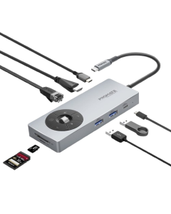 Promate 14-in-1 Highspeed Multiport USB-C Hub with 100W PD Passthrough and Multimedia Controls